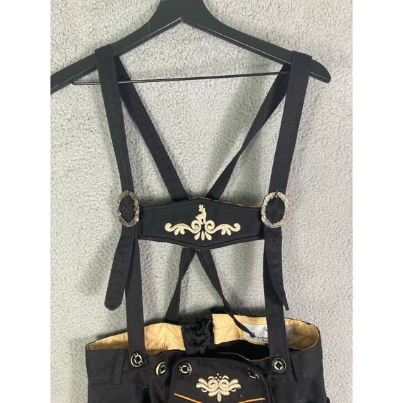 Men's Black Bavarian Lederhosen Jeans Suspenders Pants Sz 46 XS German - Picture 13 of 17